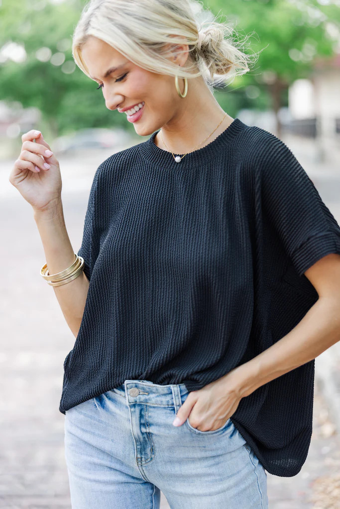 Catch On Black Ribbed Top | The Mint Julep Boutique