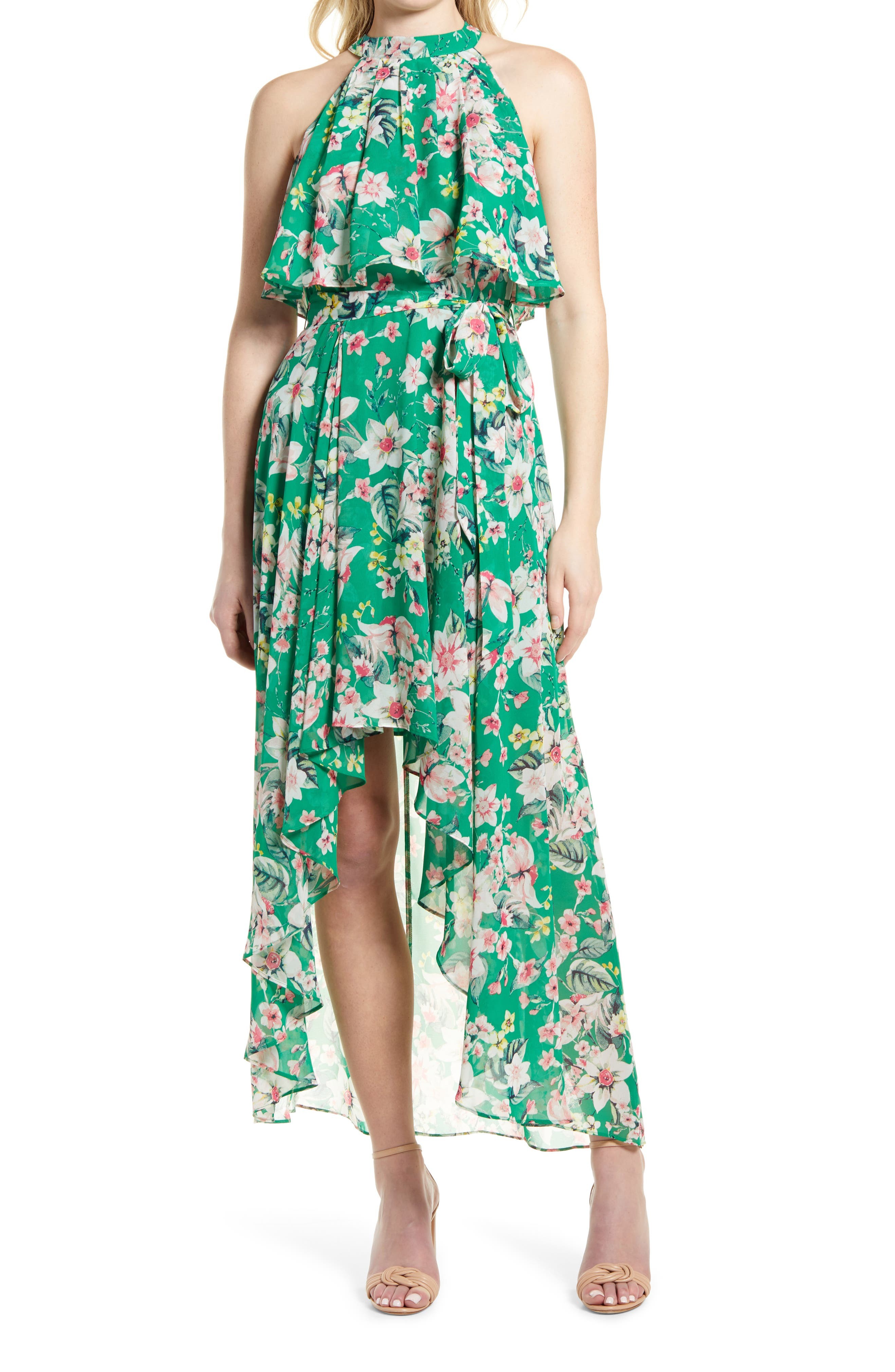 Floral Halter Neck Popover Chiffon Dress | Nordstrom