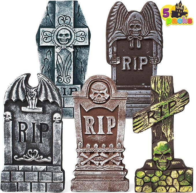 JOYIN 17” Halloween Foam RIP Graveyard Tombstones (5 Pack), Yard Sign Headstone Decorations and... | Amazon (US)