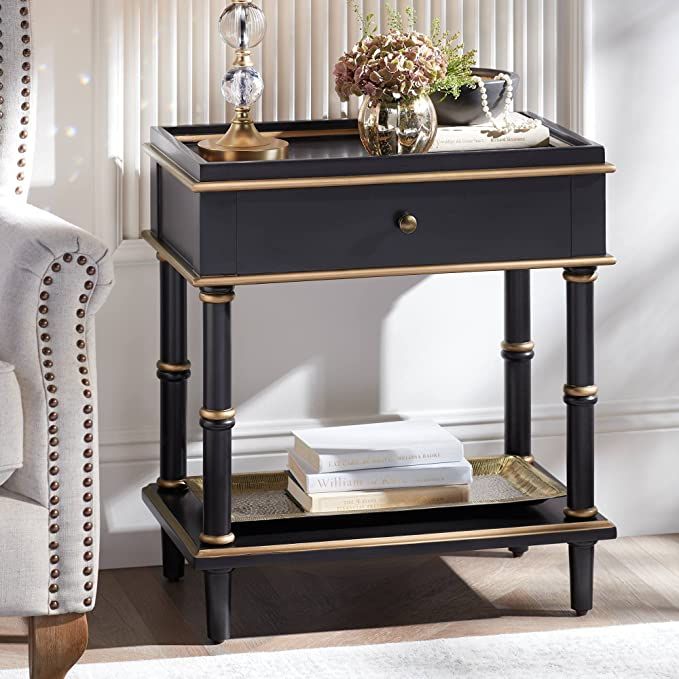 Cason 15" Wide Black and Gold Rectangular Side Table with Drawer - 55 Downing Street | Amazon (US)