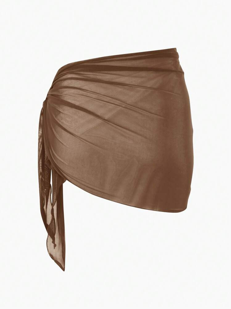 Swim Basics Solid Color Mesh Cover Up Skirt, Vacation Beach For Summer | SHEIN