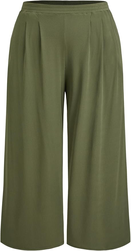 CIDER Women’s Plus Size Fashion Wide Leg Pants Palazzo Flowy Elastic Waist Pants with Pockets | Amazon (US)