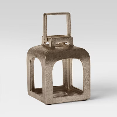 Cast Metal Outdoor Lantern Pillar Candle Holder Gold - Smith & Hawken™ | Target