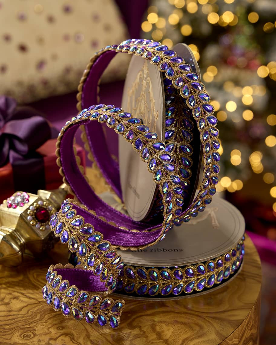 D. Stevens Jewel Aurora Borealis Honey Locust Leaves Christmas Ribbon | Neiman Marcus