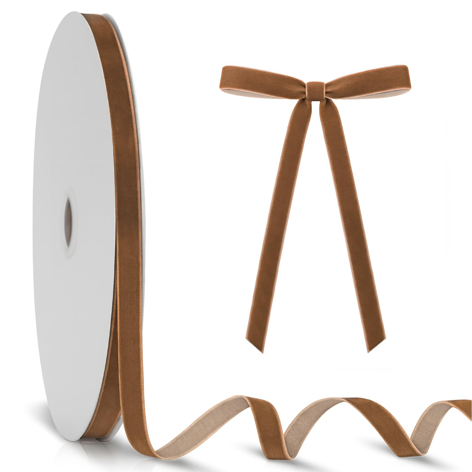 KINGLAKE Vintage Brown Velvet Ribbon - 3/8 Inch x 25 Yards Light Brown Velvet Ribbon for Christma... | Amazon (US)