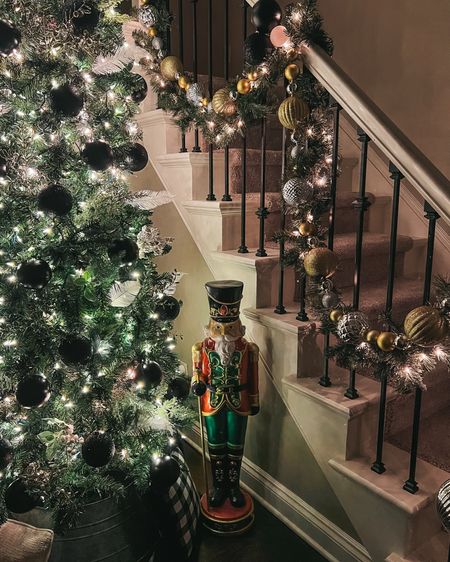 Christmas entry way decor. Christmas decor. Nutcracker. Garland. Ornaments. Christmas decorations. Christmas tree. 

#LTKHoliday #LTKCyberWeek