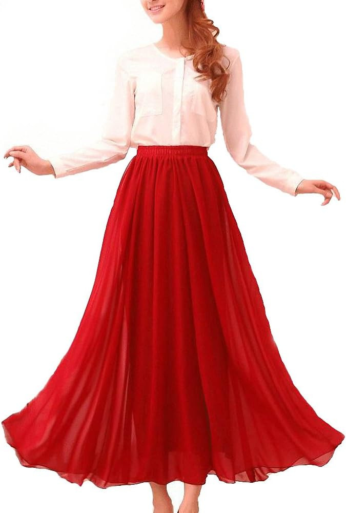 Afibi Womens Chiffon Retro Long Maxi Skirt Beach Ankle Length Skirt | Amazon (US)