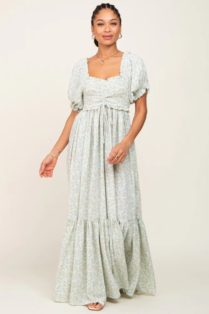 Sage Floral Smocked Ruffle Maxi Dress | PinkBlush Maternity