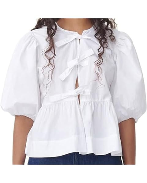 Tie Front Tops for Women Leopard Print Peplum Babydoll Top 3/4 Length Puff Sleeve Coquette Tops C... | Amazon (US)