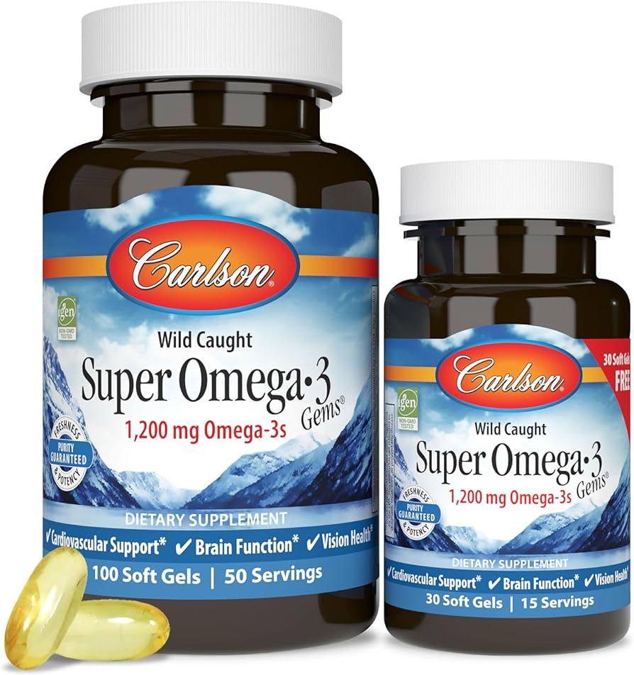 Carlson - Super Omega-3 Gems, 1200 mg Omega-3 Fatty Acids with EPA and DHA, Wild-Caught Norwegian... | Amazon (US)