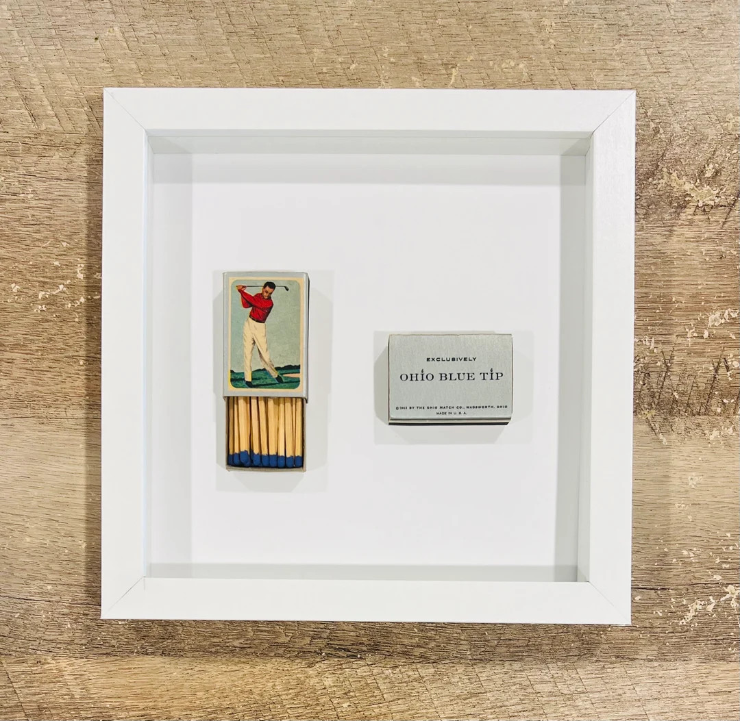 Golf Matchbox Shadowbox mid-1900s White 8x8 Glass Shadowbox With Vintage Football Matchbox, Antiq... | Etsy (US)