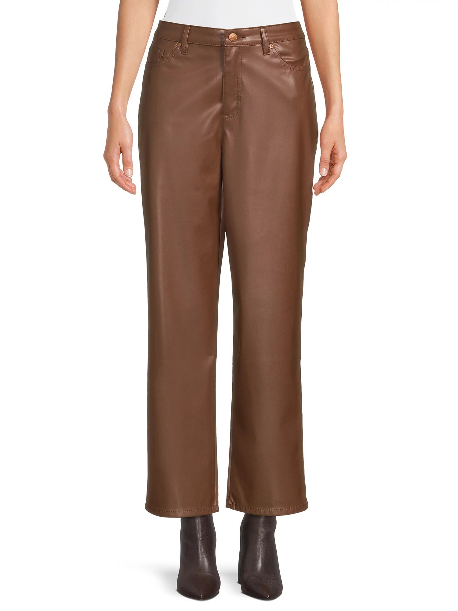 Madden NYC Women’s and Junior's Faux Leather Dad Pants | Walmart (US)