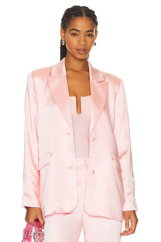 Good American Satin Blazer in Bubble Pink003 from Revolve.com | Revolve Clothing (Global)