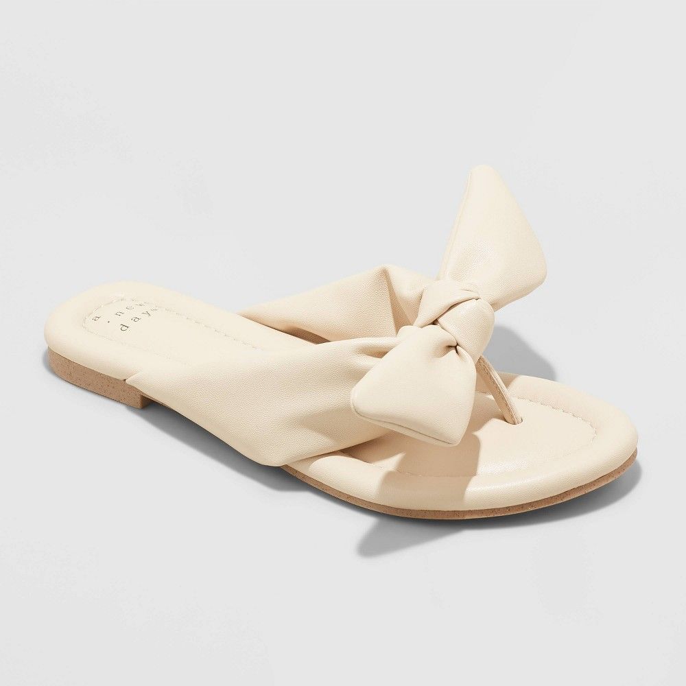 Women's Adley Bow Flip Flop Sandals - A New Day Cream 7.5, Ivory | Target