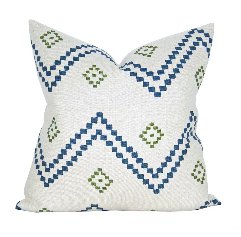 Pillow cover Taj Indigo/Green geometric chevron Spark | Etsy | Etsy (US)