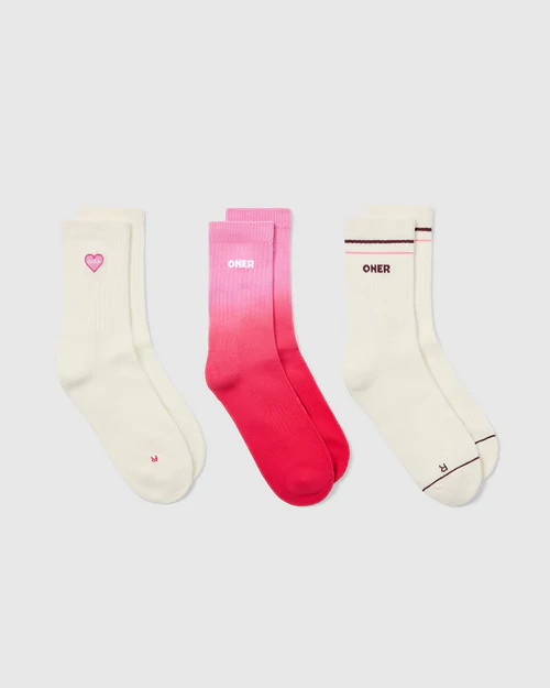 Oner Heart Crew Socks 3 Pack | Sweetie/Berry Bloom/Rosewood | Oner Active (UK / US)