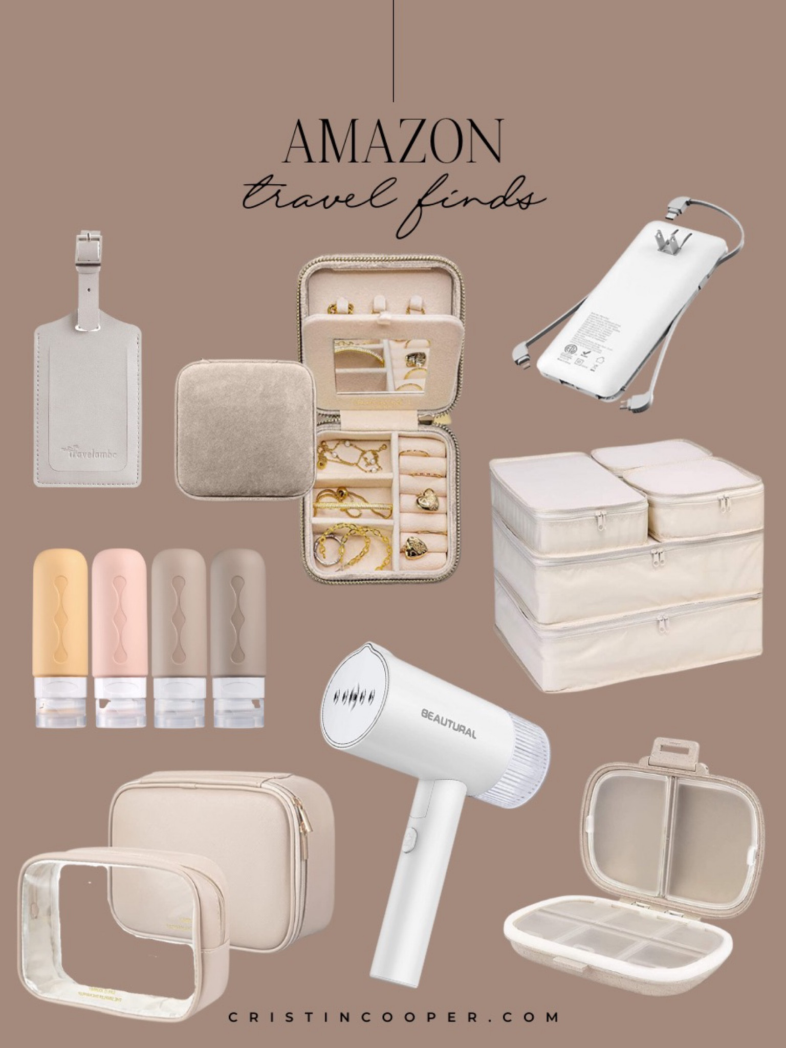 Amazon Travel Finds

Luggage Tags // Jewelry Case // Portable Charger // Travel Bottles // Clothes Steamer // Packing Cubes // Makeup Bag // Medicine Organizer 

Cristincooper.Com 

#LTKtravel #LTKunder50