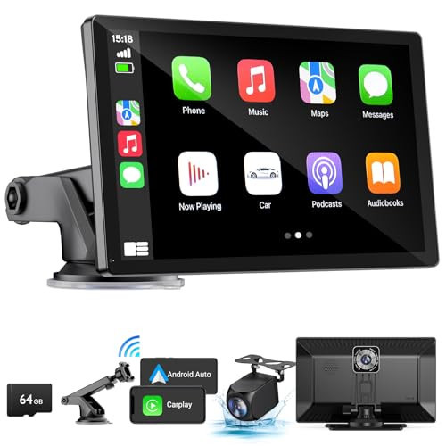 HAUXIY Wireless Apple Carplay Screen for Car 4K Dash Cam, 9" Portable Apple Carplay & Android Auto Car Stereo, with 1080p Backup Camera, GPS Navigation/Mirror Link/Voice Control/Bluetooth | Amazon (US)