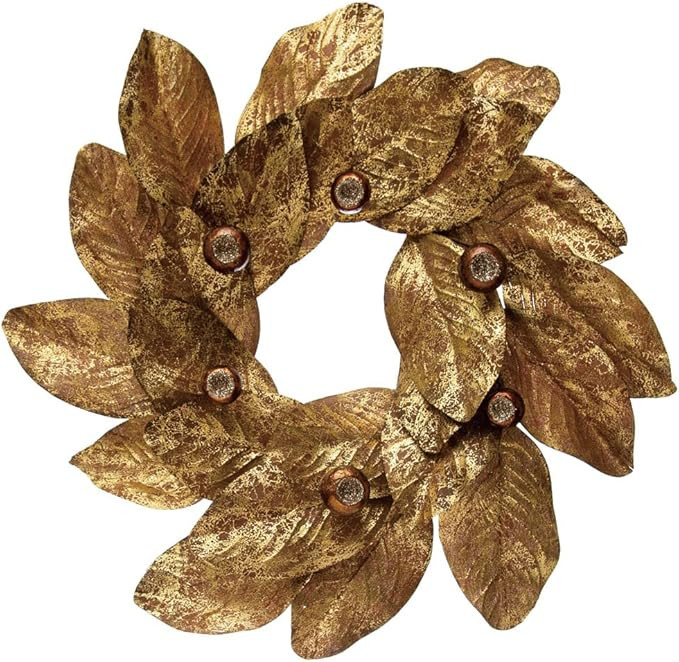 Round Faux Magnolia Leaf Wreath with Berries, Brown and Copper Finish | Amazon (US)
