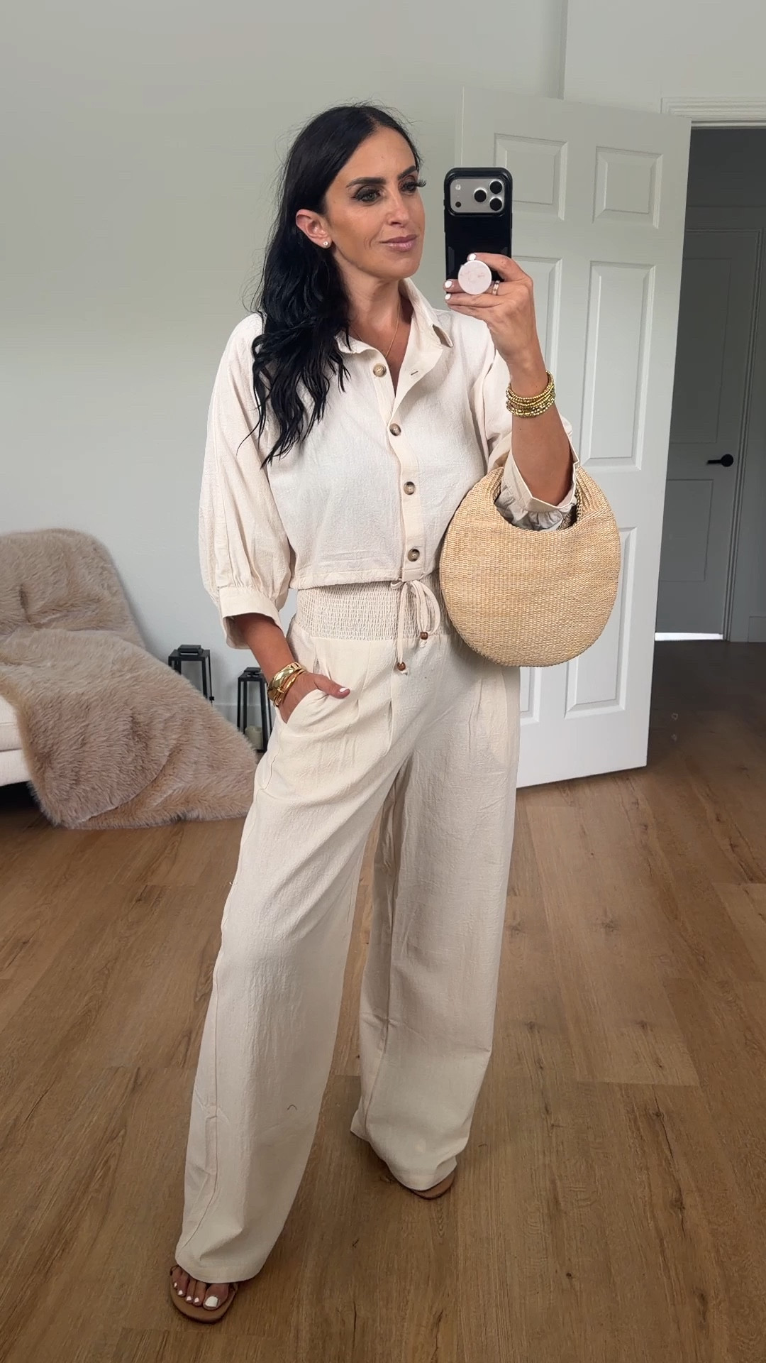 Vici collection Emilee cotton drawstring top wearing size medium 

Emiliee smocked wide leg cotton pants wearing size medium 

 Use code houseofsequins30 for 30% off the entire site on vici