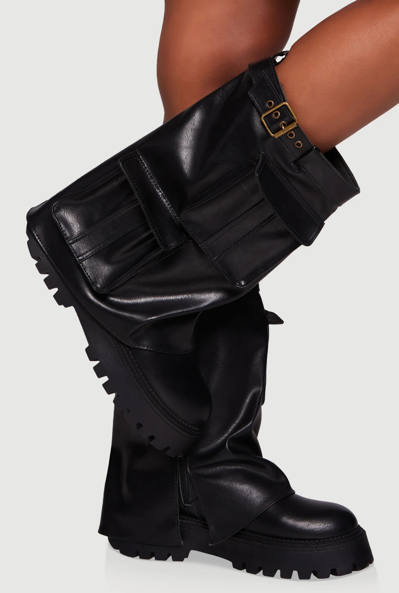 Belt Detail Cargo Pocket Fold Over Platform Boots | Rainbow Shops