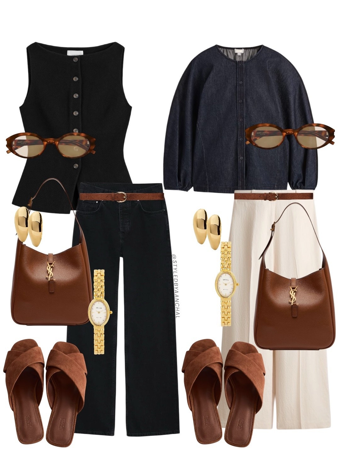 One set of accessories, two outfits 🖤🤎

Outfit 1 : all black base = clean, sharp, elevated
Outfit 2 : denim + cream base = soft, balanced, effortless

save & recreate 

neutral outfit ideas, brown and black outfit, minimal style, casual chic look, effortless fashion, everyday outfit inspo, tonal dressing, modern classic outfit, chic minimal style, versatile wardrobe.