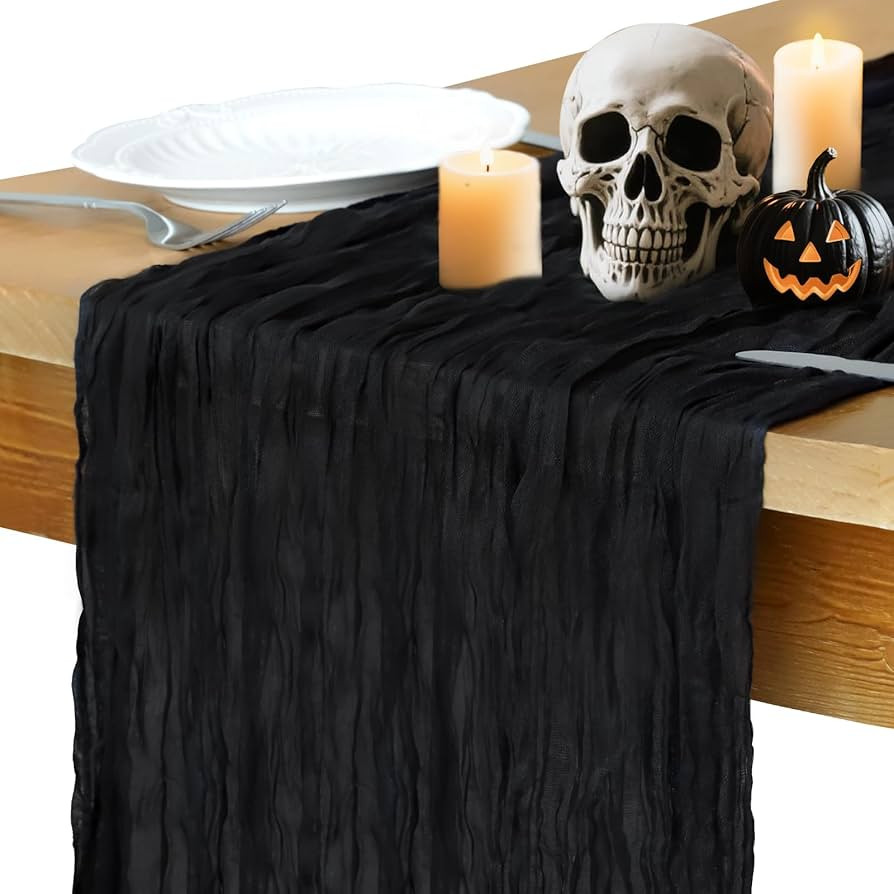 Halloween Table Runner, 10FT Black Cheesecloth Table Runner 35*120inch Black Halloween Decor for ... | Amazon (US)