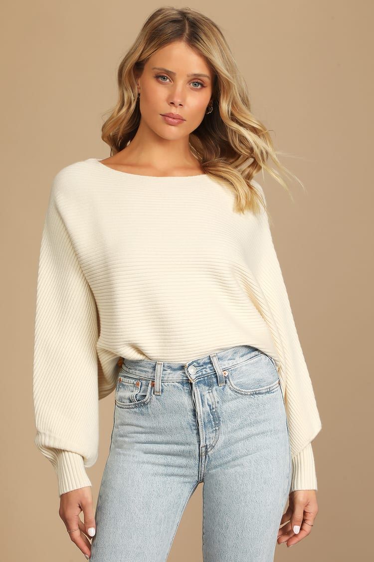 Come and Cuddle Cream Ribbed Knit Dolman Sleeve Cropped Sweater | Lulus