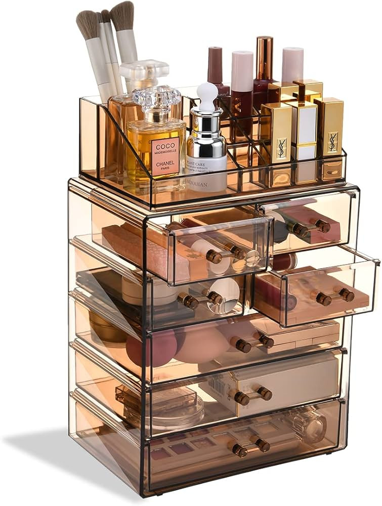 COMVTUPY Clear Makeup Organizer with Brush Holder, Large Acrylic Cosmetic Display Jewelry & Make ... | Amazon (US)