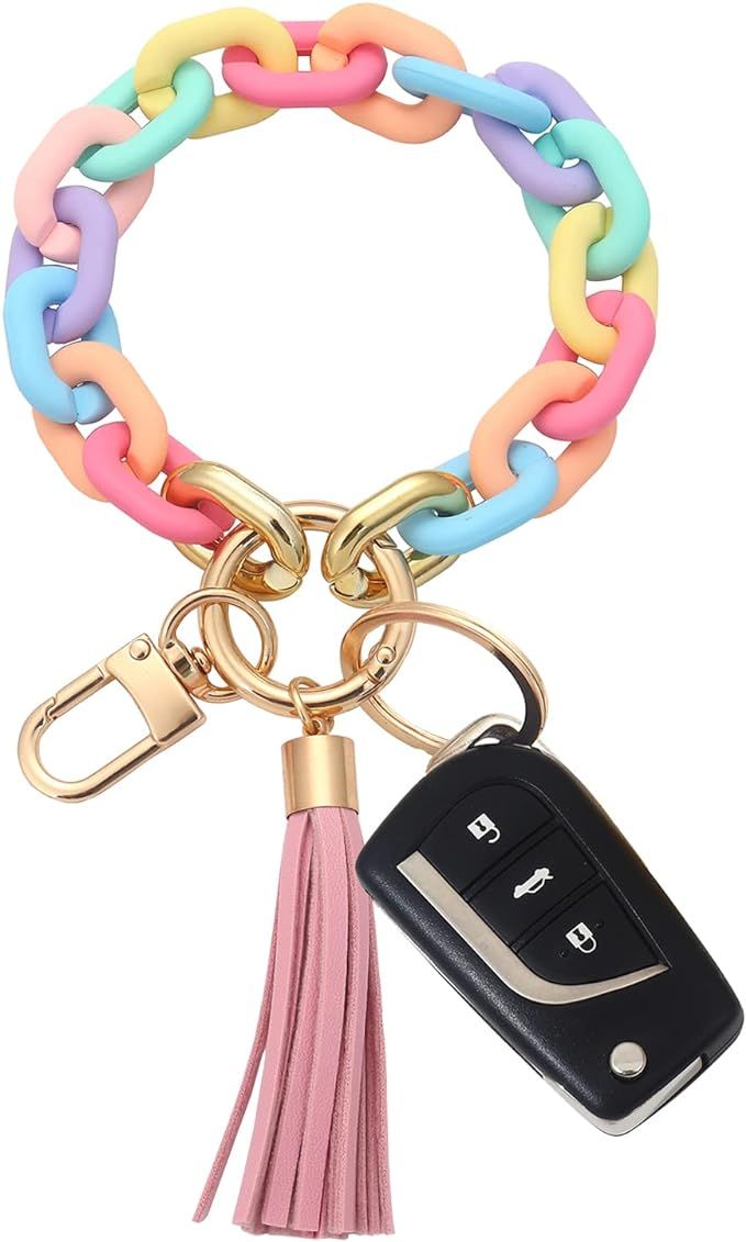 Chunky Chain Link Wristlet Keychain Acrylic Bangle Key Ring Bracelet Key Chain Cute Boho Modern C... | Amazon (US)