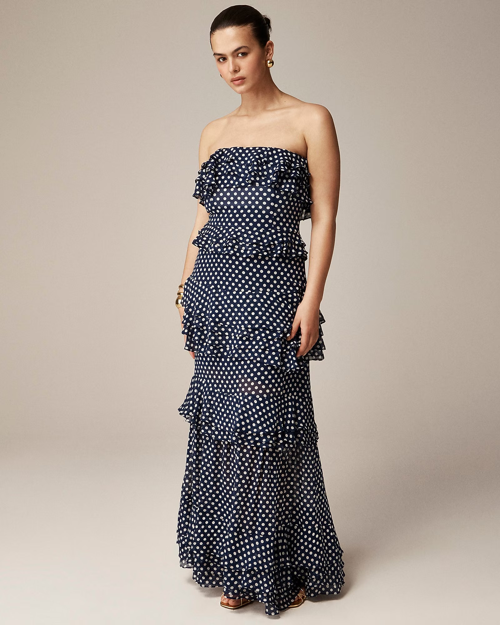Collection tiered ruffle dress in dot chiffon | J. Crew US