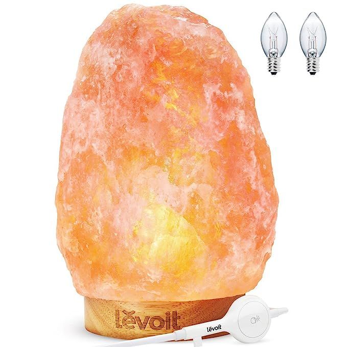 LEVOIT Kana Himalayan Rock Salt Lamp Pink Crystal Hand Carved Hymalain Lamps with Real Rubber Wood B | Amazon (US)