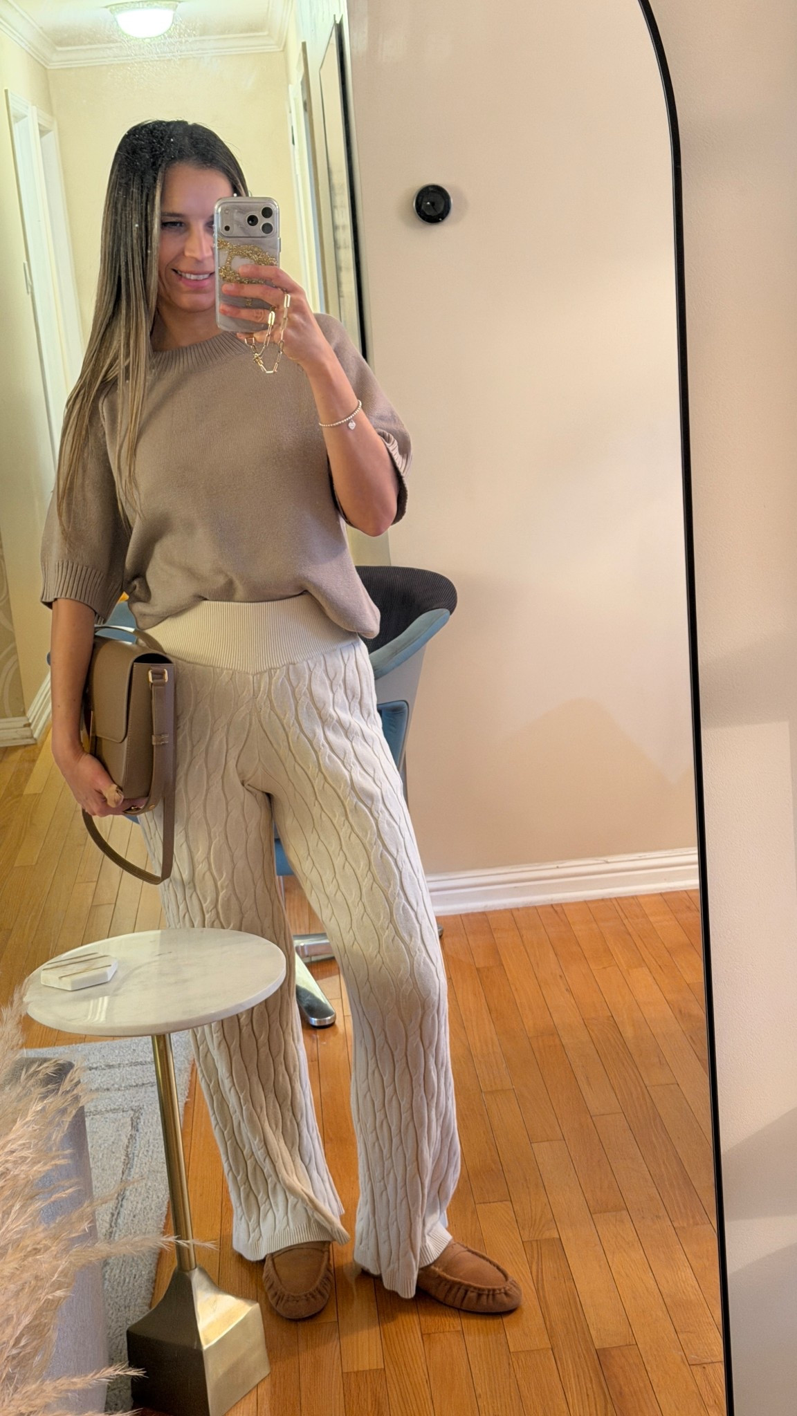 Taupe short sleeve sweater sz S
Cable knit cotton cashmere pants sz XS
I’m 5’5” 122 lbs 

Camel mules true to size 


#LTKdayinmylife #LTKOver40 #LTKSaleAlert