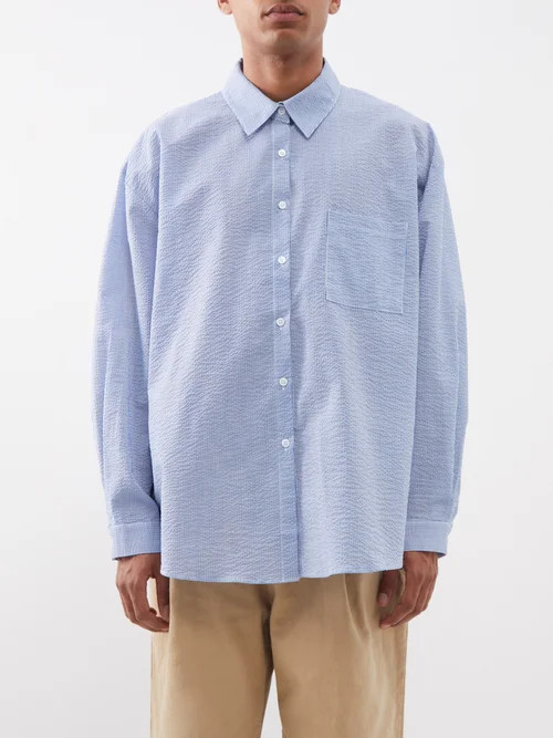 The Frankie Shop - Saas Striped Cotton-seersucker Shirt - Mens - Light Blue | Matches (UK)