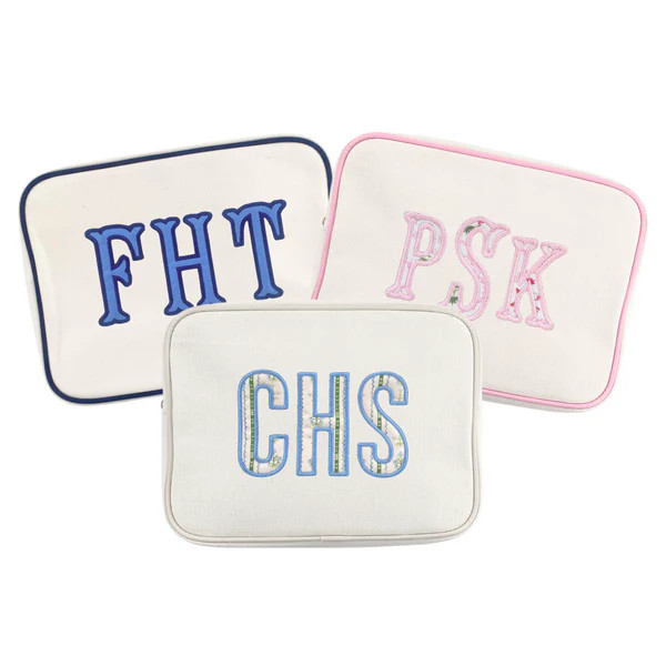 Embroidered Extra Large Canvas Pouch with Applique | Sprinkled With Pink