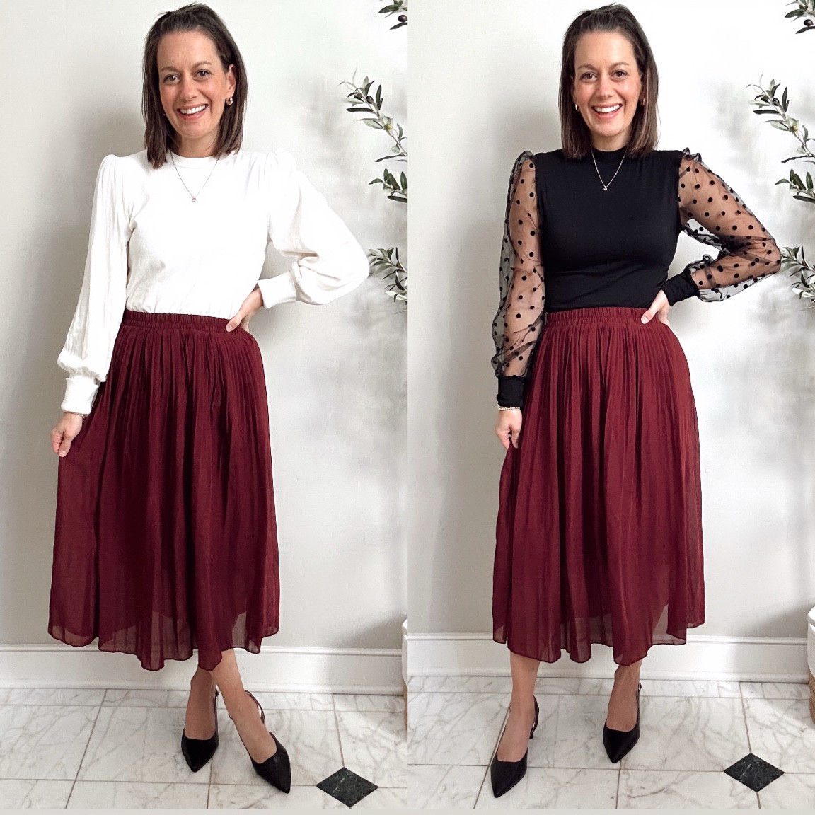 Holiday party outfit - Christmas outfit - holiday outfit idea 🎄 

Pleated midi skirt runs true to size.  Both tops run true to size! Wearing a small in everything.



#LTKSeasonal #LTKHoliday #LTKOver40