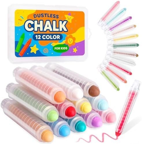 Dustless Chalk for Kids Indoor Chalkboard, 12 Colors Washable Sidewalk Chalk Set with Protective ... | Amazon (US)