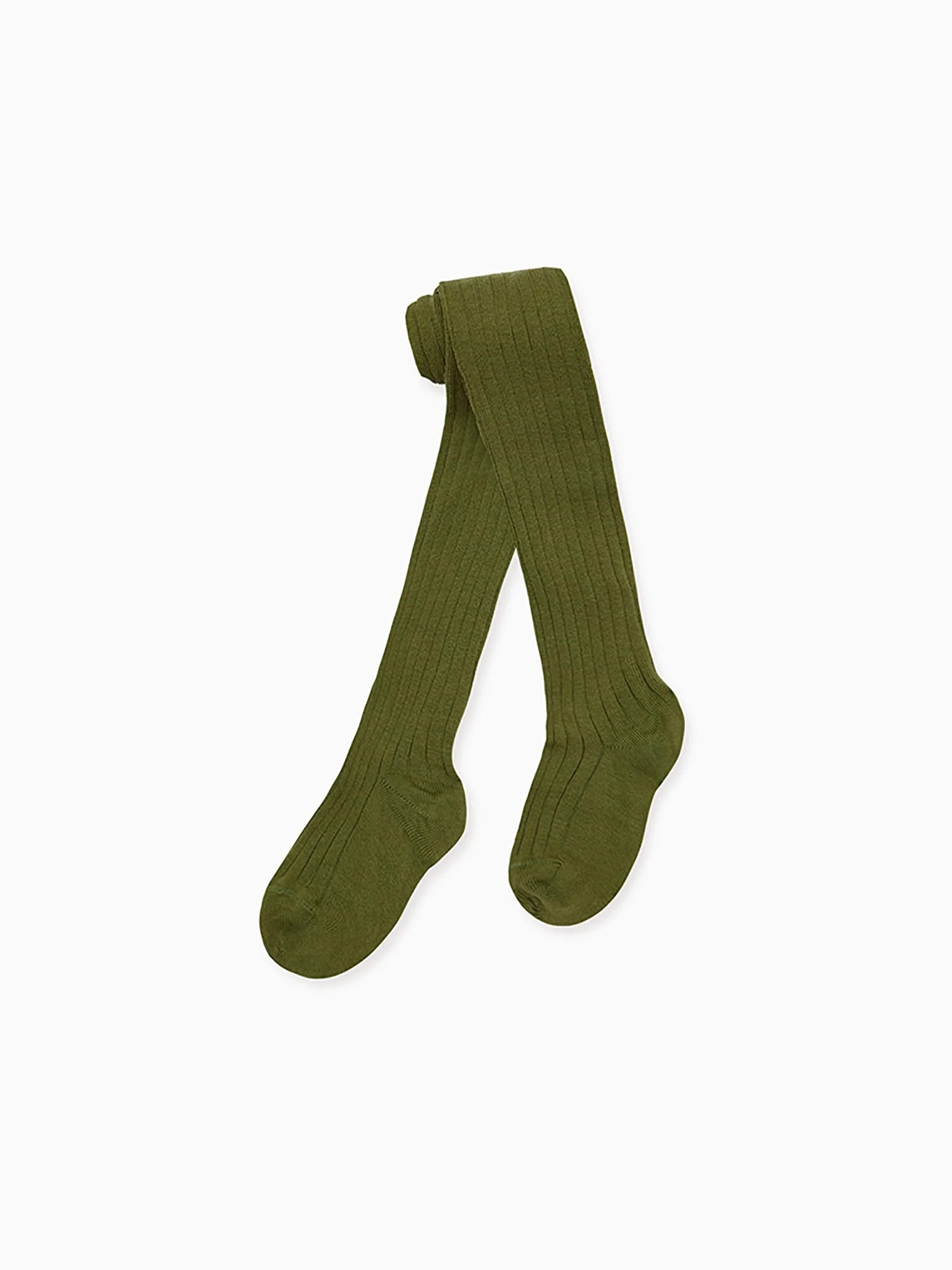 Olive Green Ribbed Kids Tights | La Coqueta (US)
