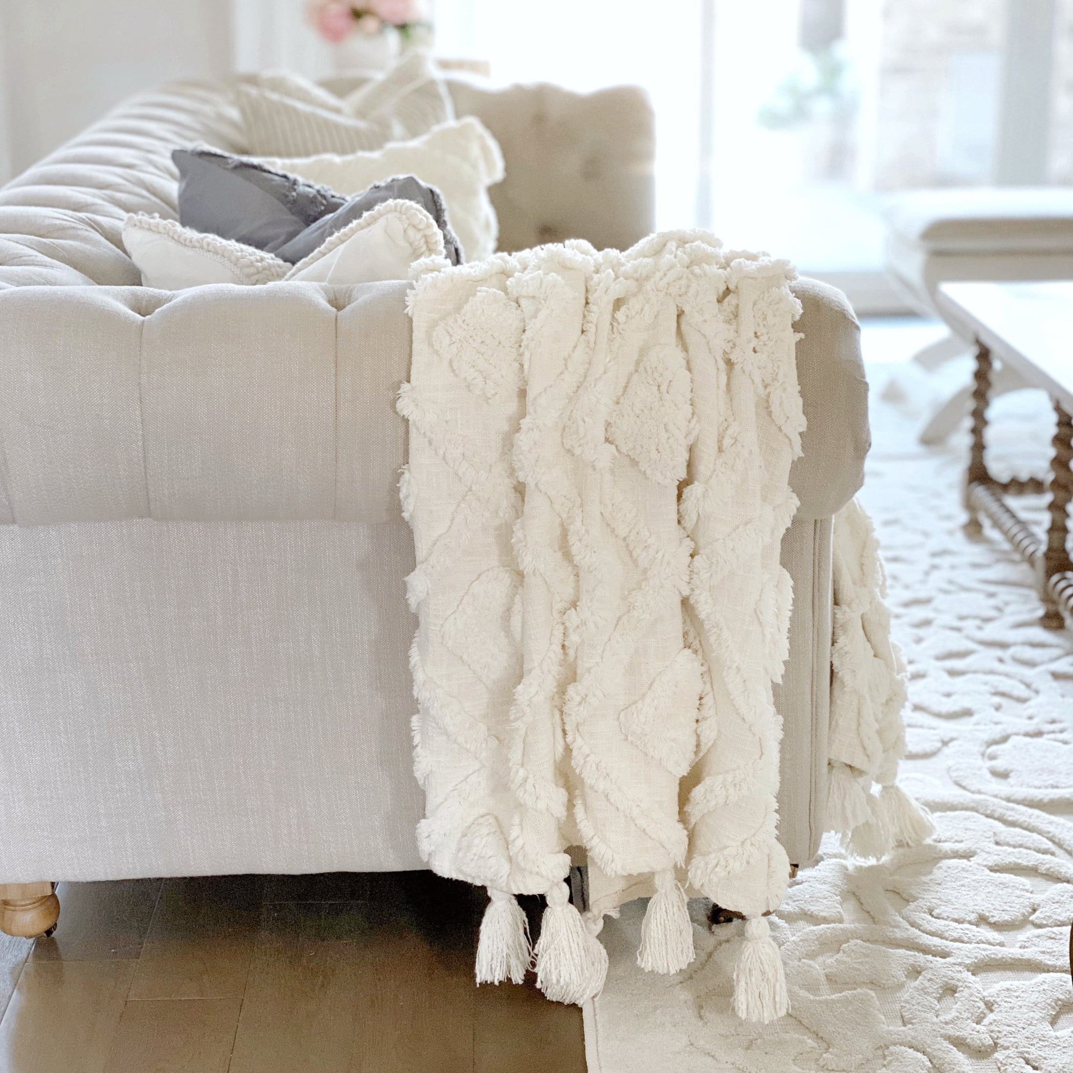 My Texas House Cameron Tufted Diamond Cotton Throw, Easy Wash, 50 x 60, Coconut Milk | Walmart (US)