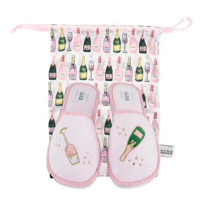 Champagne Foldable Slippers & Pouch Set | Sorelle Gifts