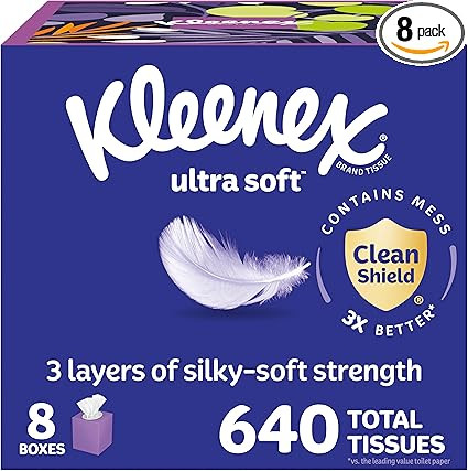 Kleenex Ultra Soft Facial Tissues, 8 Cube Boxes, 80 Tissues per Box, 3-Ply, Packaging May Vary | Amazon (US)