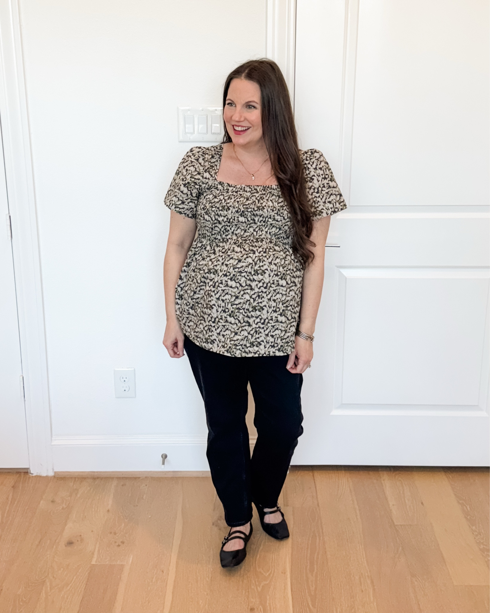 This spring outfit is one of my favorite easy maternity outfit combinations for everyday pregnancy style. I styled a maternity smocked short sleeve top that works perfectly as a workwear babydoll top with straight leg black jeans, which are easily the best maternity jeans for comfort and support.

Paired with classic black Mary Jane flats, this look is perfect for dressy casual style, everyday wear, or pregnancy-friendly workwear.


#LTKBump #LTKWorkwear #LTKSeasonal