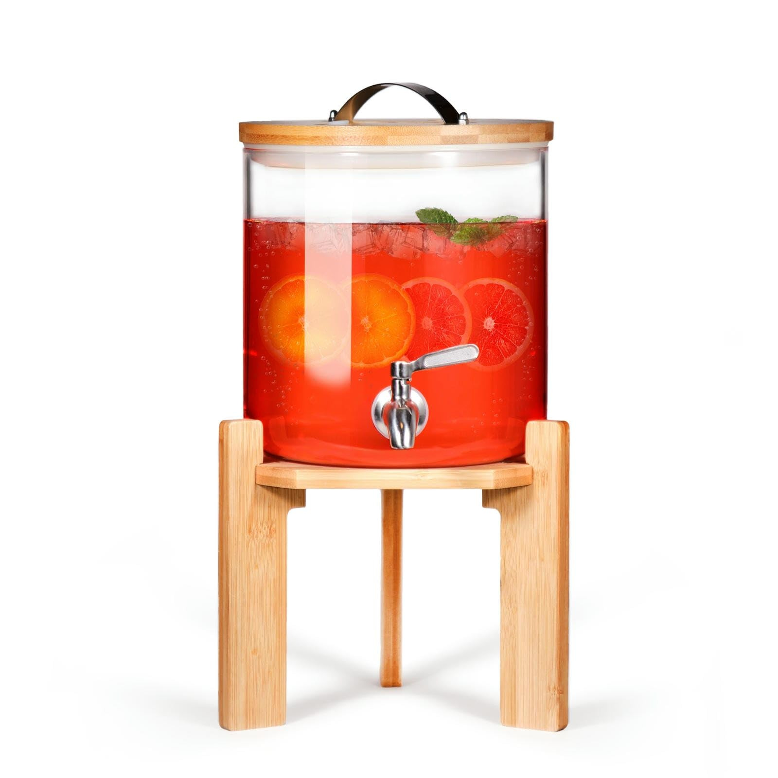 Glass Beverage Dispenser with Bamboo Stand 6.7 In and Lid, Iced 1.5 Gallon Drink Server with Spig... | Amazon (US)