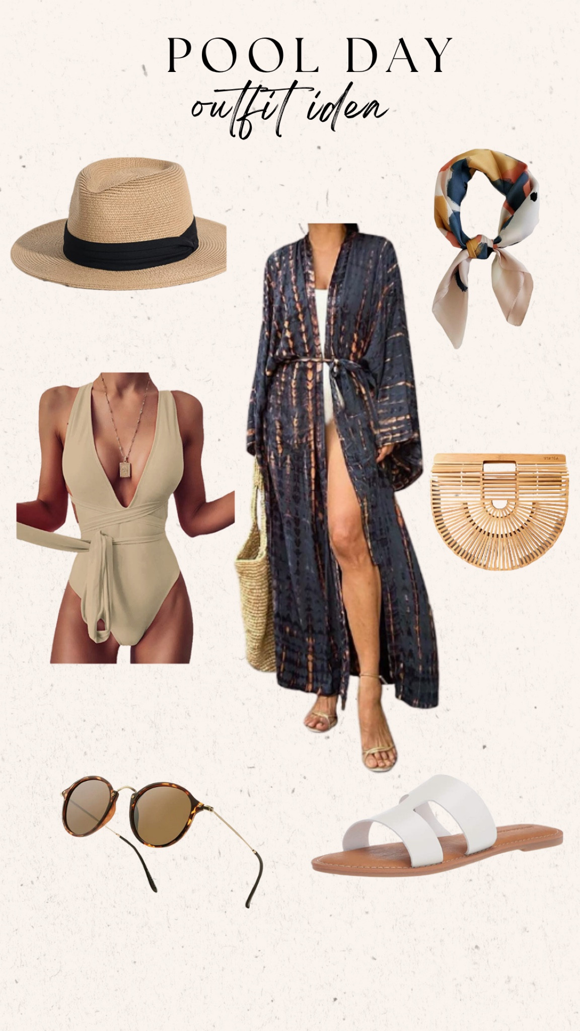 Pool day outfit 

Straw hat
One piece swimsuit 
Round sunglasses 
Pool kimono 
Cover up
Hair scarf
Rattan bag 



#LTKstyletip #LTKtravel #LTKswim