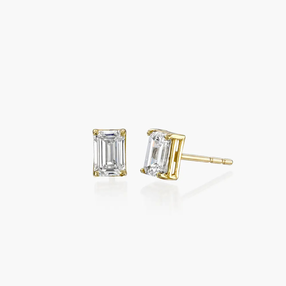 Emerald Cut Diamond Stud Earrings 0.4 CT- 14k Yellow Solid Gold | Oak & Luna (US)