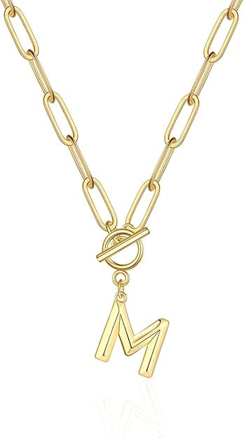 Eben-Ezer Toggle Clasp Capital A-Z Initial Necklace for Women Hiphop Plated Brass Alphabet Pendan... | Amazon (US)