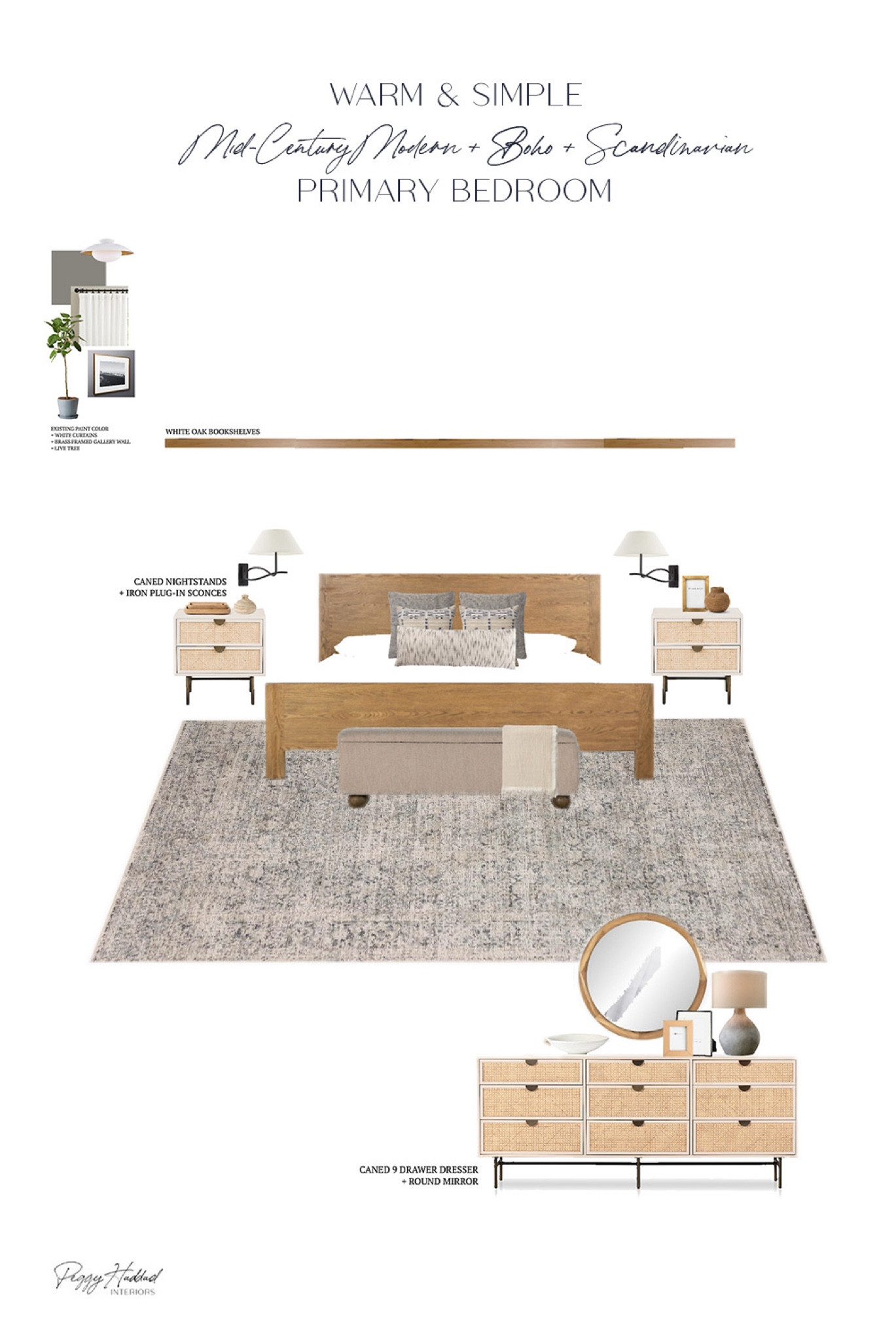 Use code PEGGYH15 for 15% off any Scout & Nimble full-price items! This primary bedroom features a blend of Mid-Century Modern, Boho, and Scandinavian styles for a warm and sophisticated result. The white oak bookshelves add a touch of timeless elegance, while the plug-in sconces offer practical yet inviting lighting. Warm wood tones and neutral, layered textures work symbiotically to create a cozy and inviting atmosphere! As much as we love using bold colors as a statement, working with a neutral, yet highly textured, palette can be just as effective in creating a 'wow' moment of understated elegance. #InteriorDesign #MidCenturyModern #BohoStyle #ScandinavianDesign #BedroomInspo  

#LTKHome