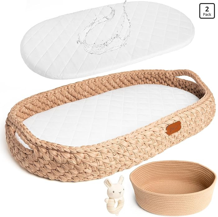 Handmade Baby Changing Basket Set with a Soft Changing Pad and Waterproof Cover,Diaper Organizer,... | Amazon (US)