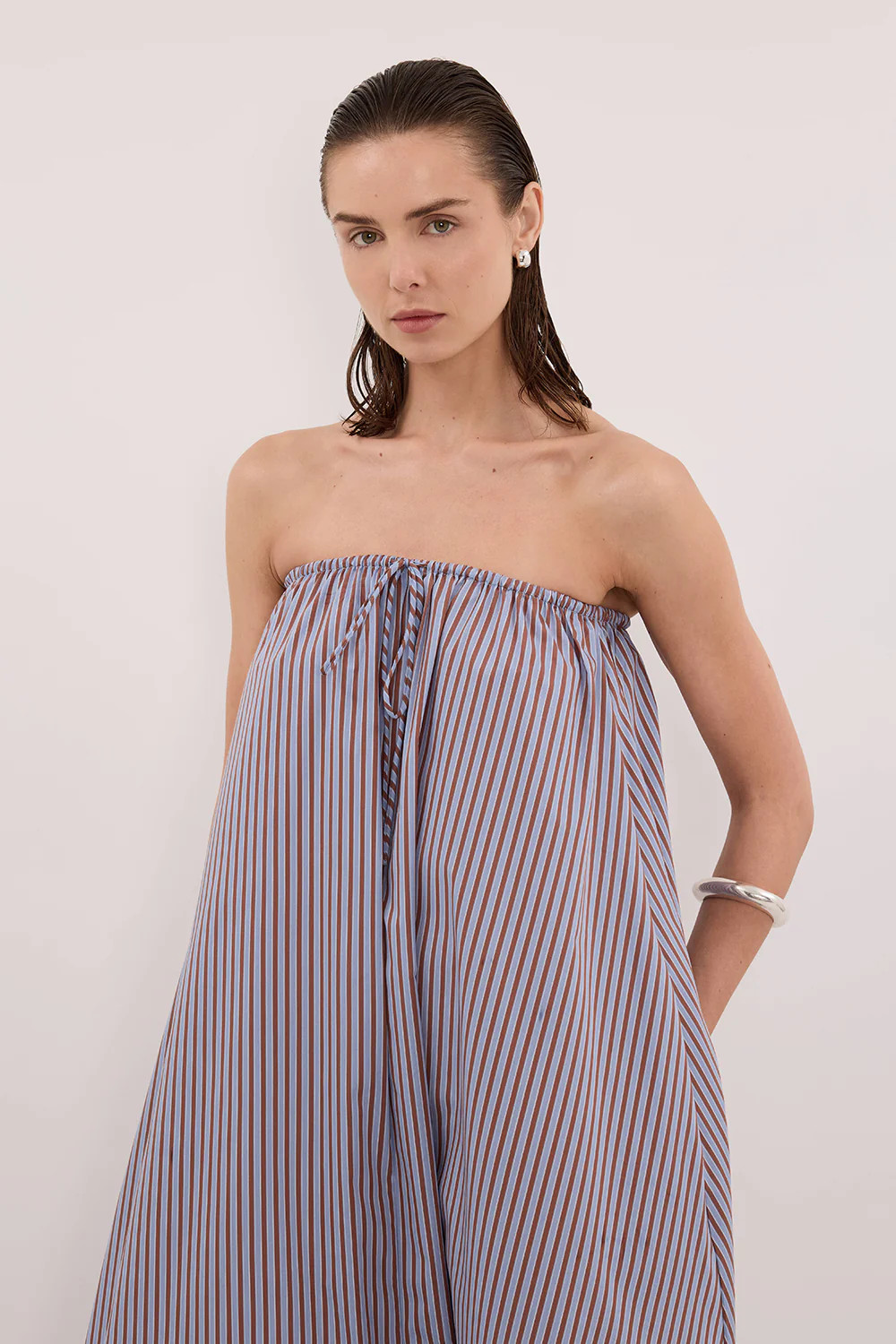HARRI STRIPE STRAPLESS DRESS | DISSH