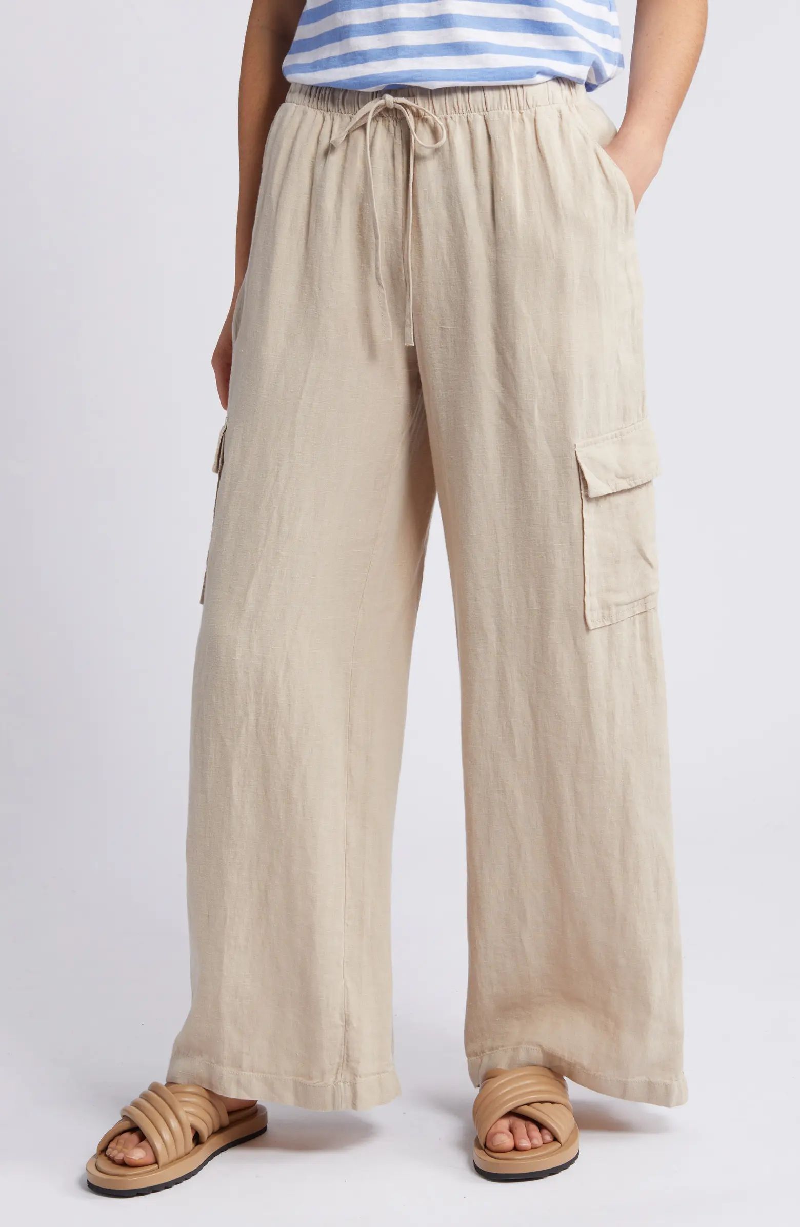Drawstring Wide Leg Linen Cargo Pants | Nordstrom